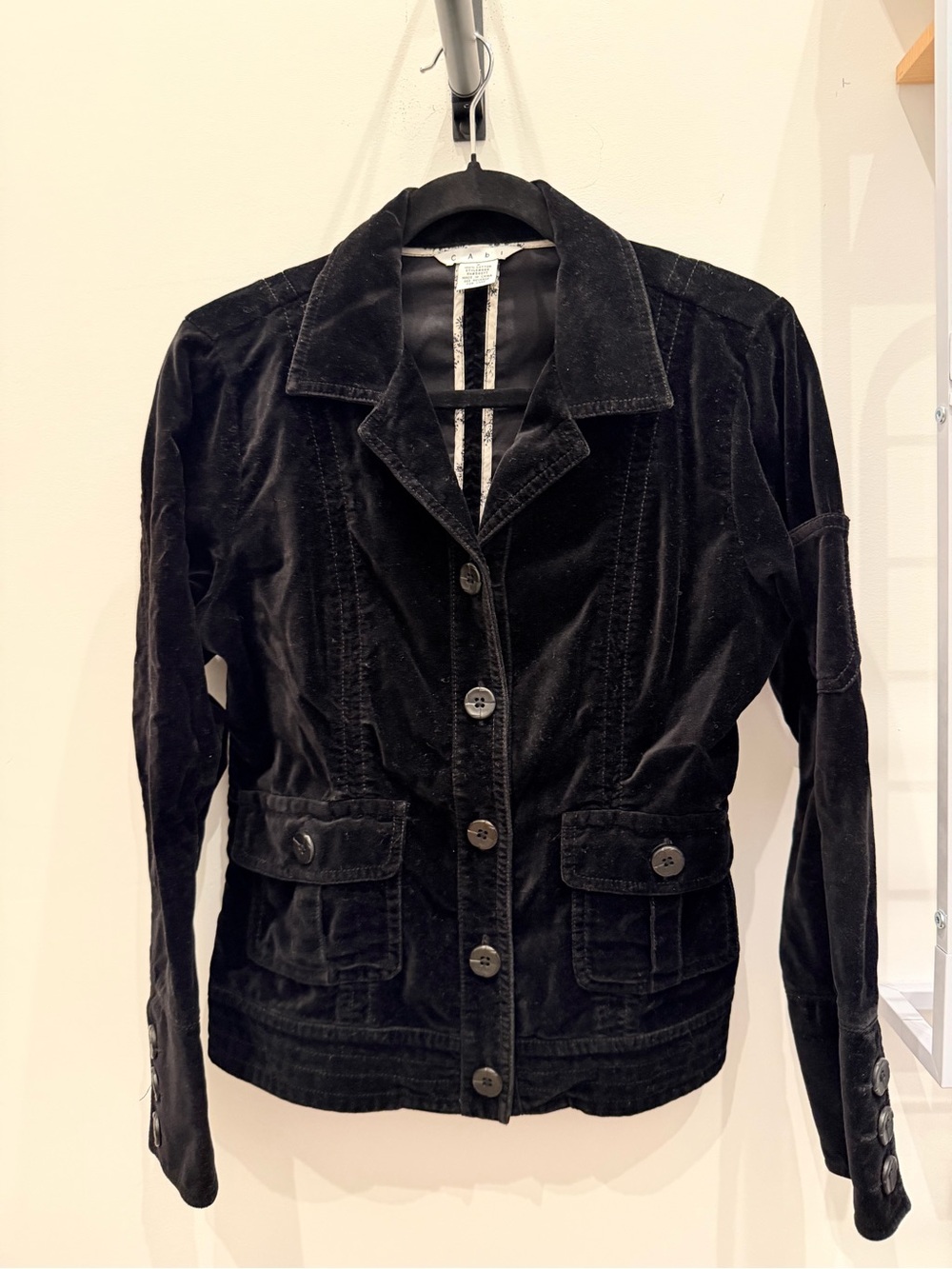 CAbi Black Velvet Women's Jacket - Classic Button Front - Size Small